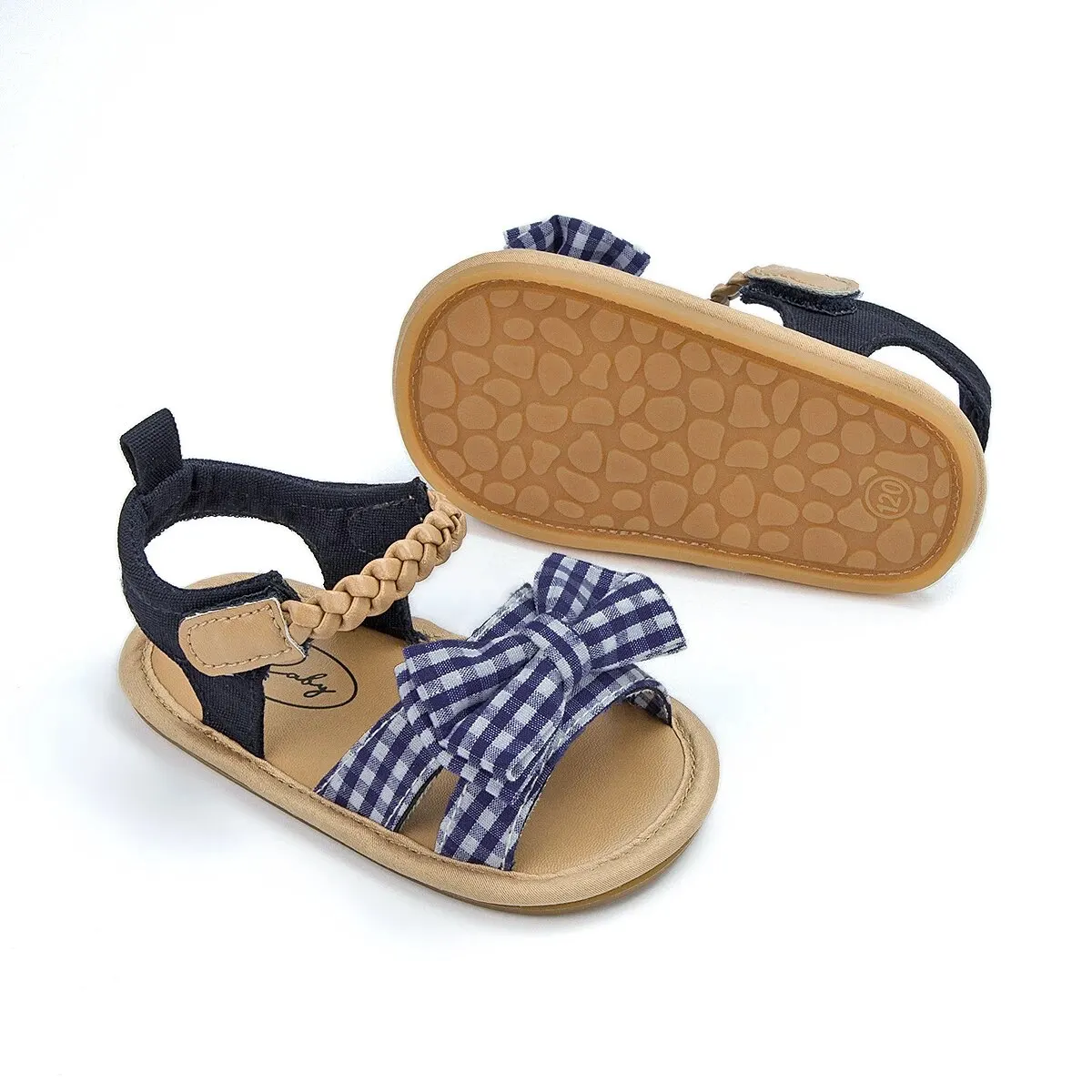 Meckior Summer Baby Girl Sandals Baby Shoes Bow Plaid Infants Girl Garden Sandals Newborn Anti-slip Rubber Bottom First Walkers