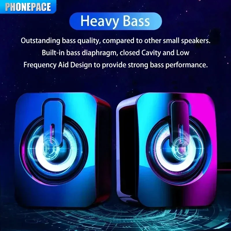 Computer Loudspeaker PHONEPACE Stereo Sound With Microphone 3.5mm AUX For Macbook Desktop Notebook Home Office