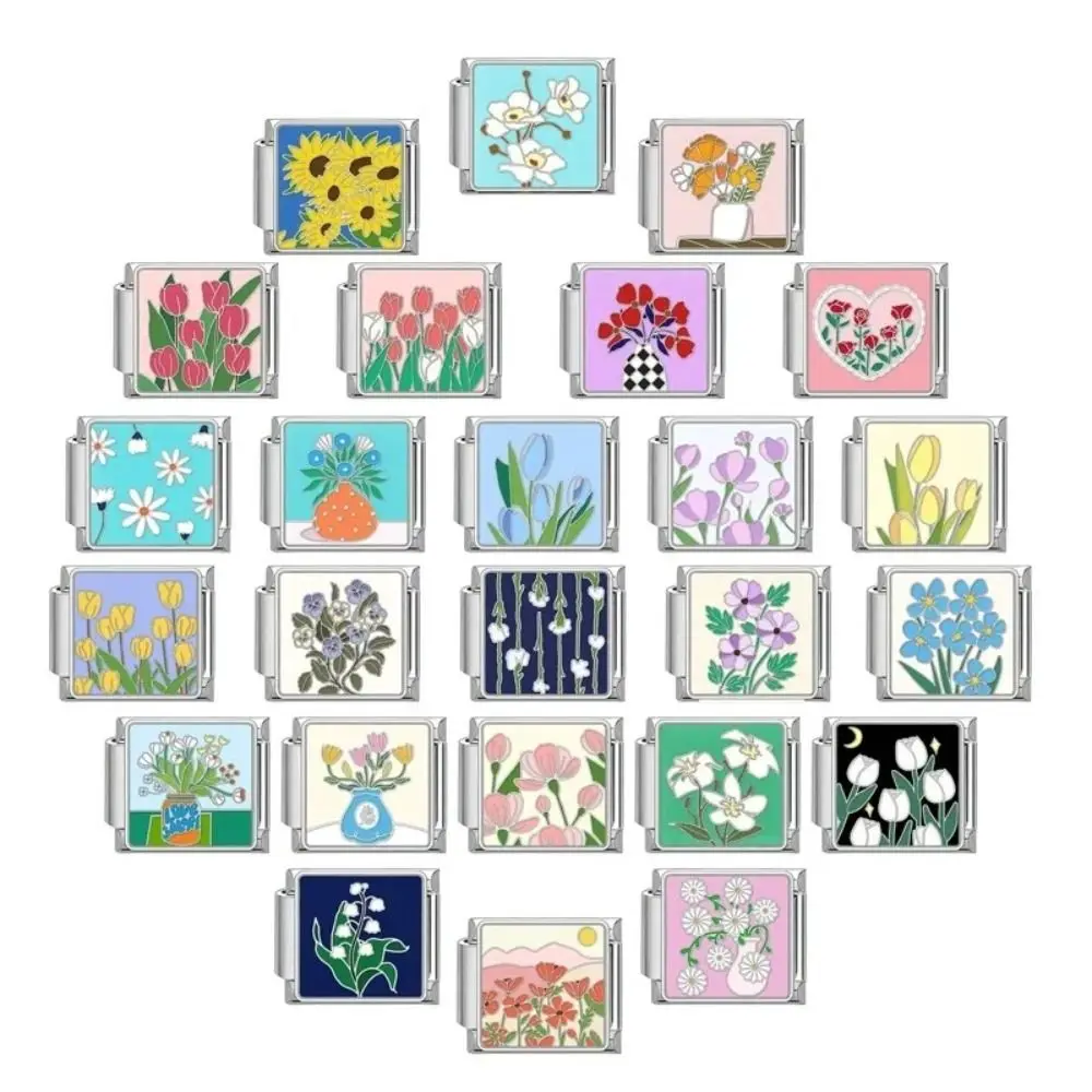 Stainless Steel Flower Retro Italian Charm Bracelet Accessories