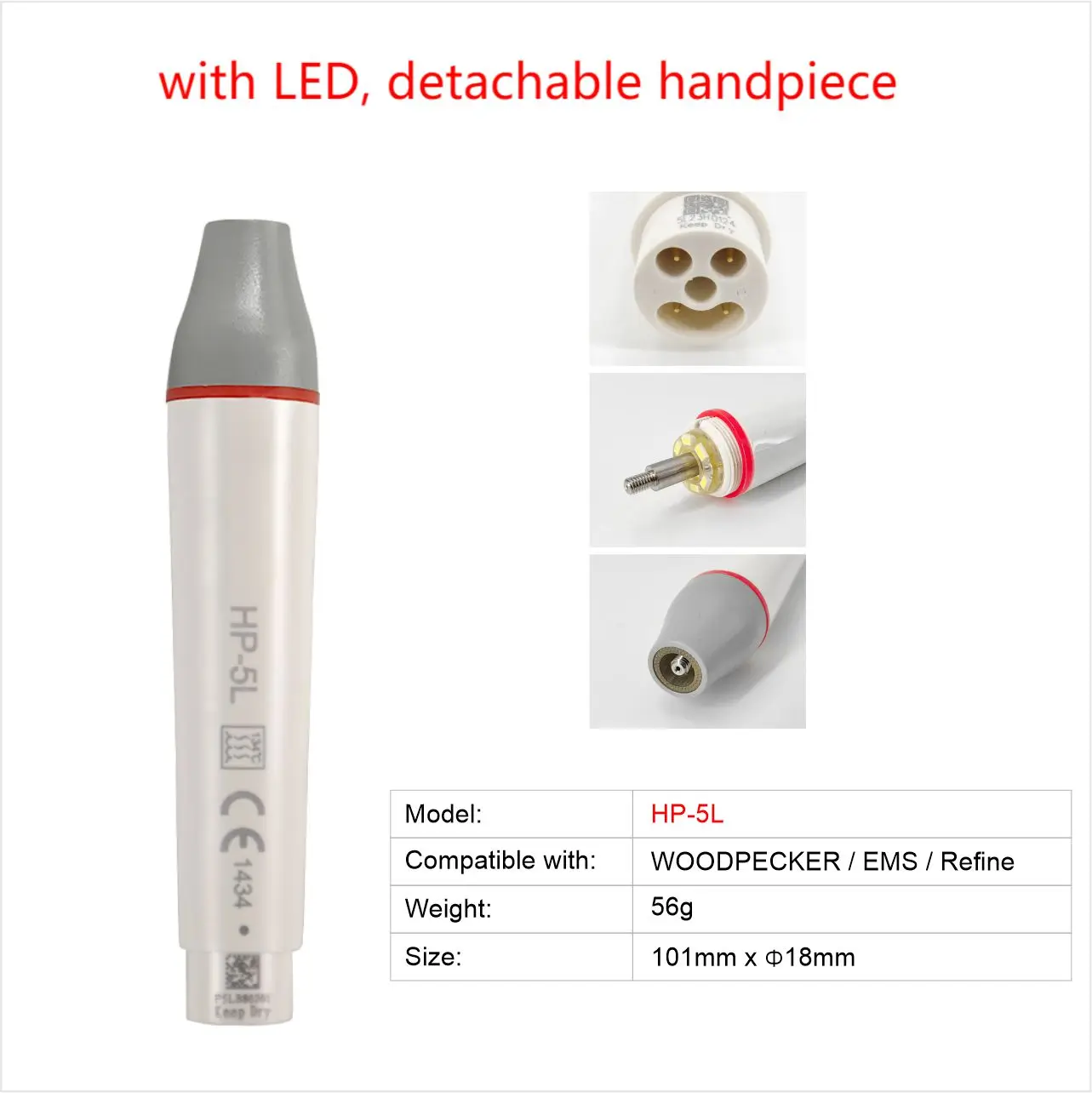 Dental Ultrasonic Piezo Scaler Handpiece Dental Handle with LED Fit for EMS WOODPECKER VRN SATELEC DTE Refine HP-3H HP-5L HS-7L 4
