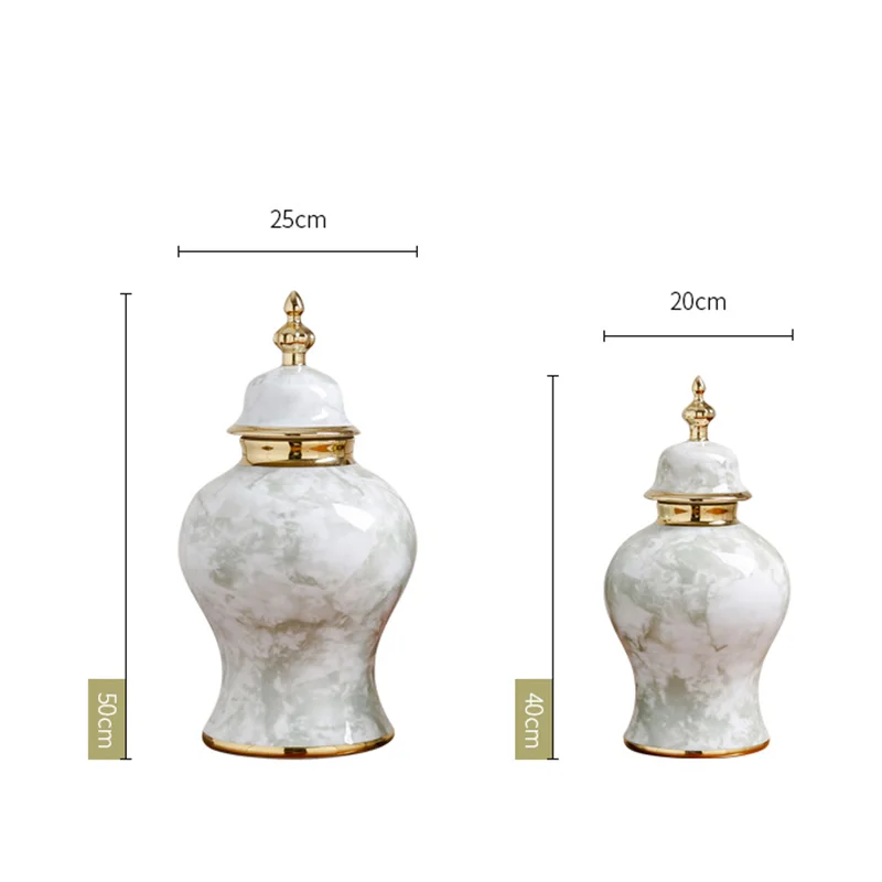 Ceramic General Jar Marbling Ginger Jar Flower Vase Storage Tank with Lid Desktop Porcelain Handicraft Ornaments Home Decoration 5