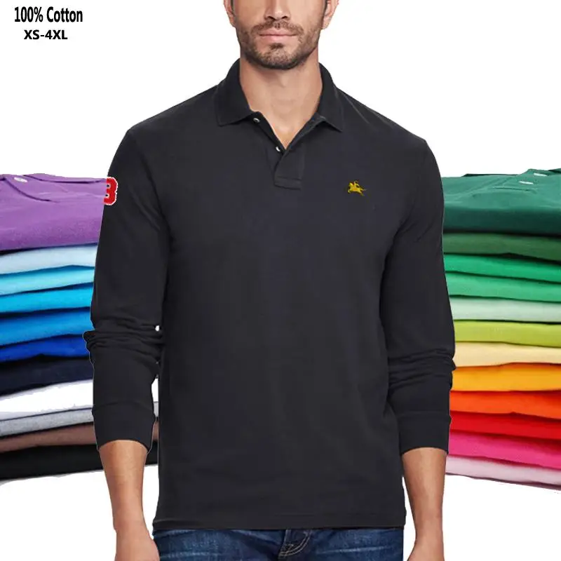 

100% Cotton High Quality Men's Polo Shirts Spring Autumn Long Sleeve Shirt Casual Pony Brand Polos Hommes Fashion Men Tops