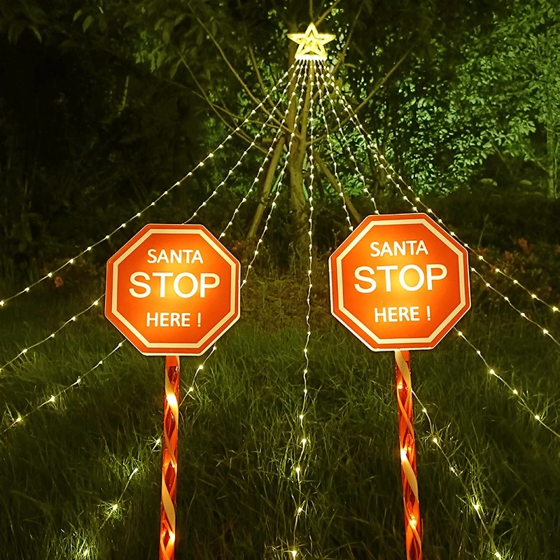 Solar Christmas Stop Sign Lights Outdoors Holiday LED Octagonal Gardens Lawn Courtyard Atmosphere Party Holiday Decoration Lamps custom high quality custom soft led neon light sign led illuminated sign for wedding bar party decoration