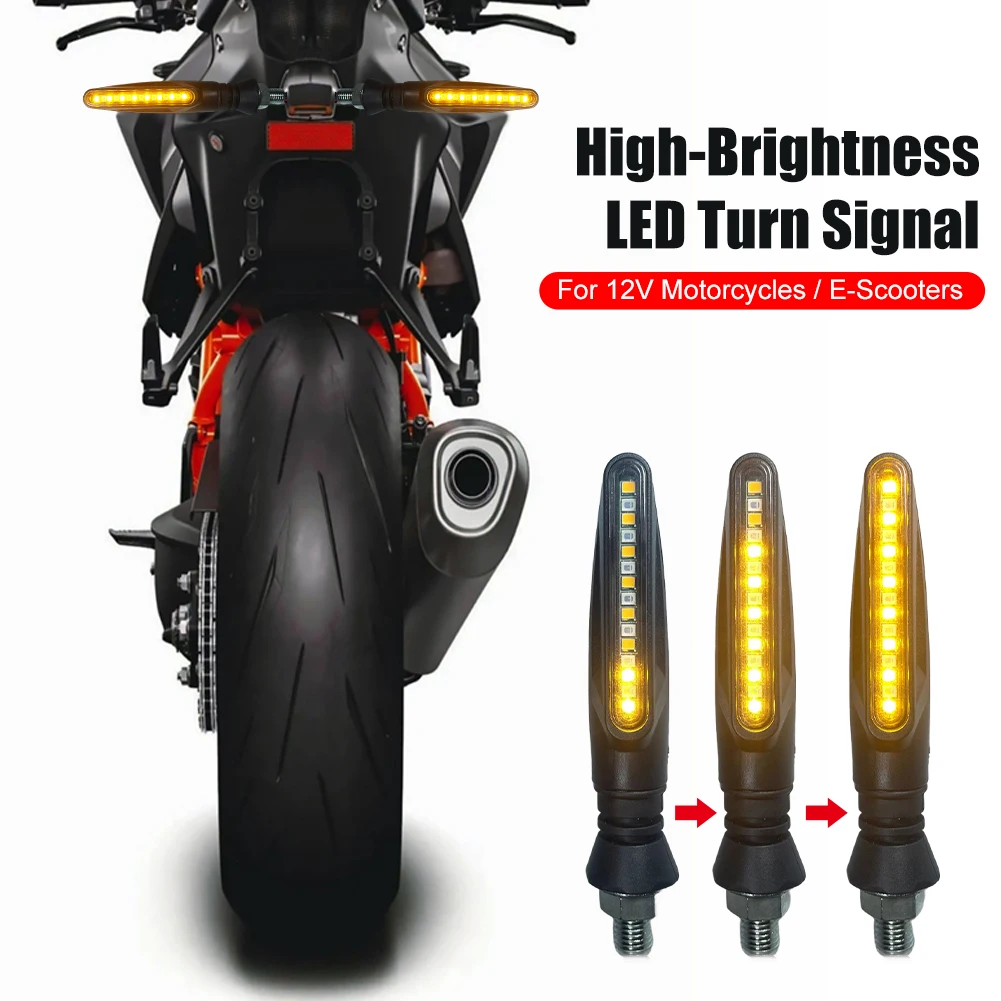 

Universal Motorcycle Turn Signals Lights 12V Amber Flashing Light 15 LED Flowing Water Blinker Moto Indicator M10 Bolt Turn Lamp