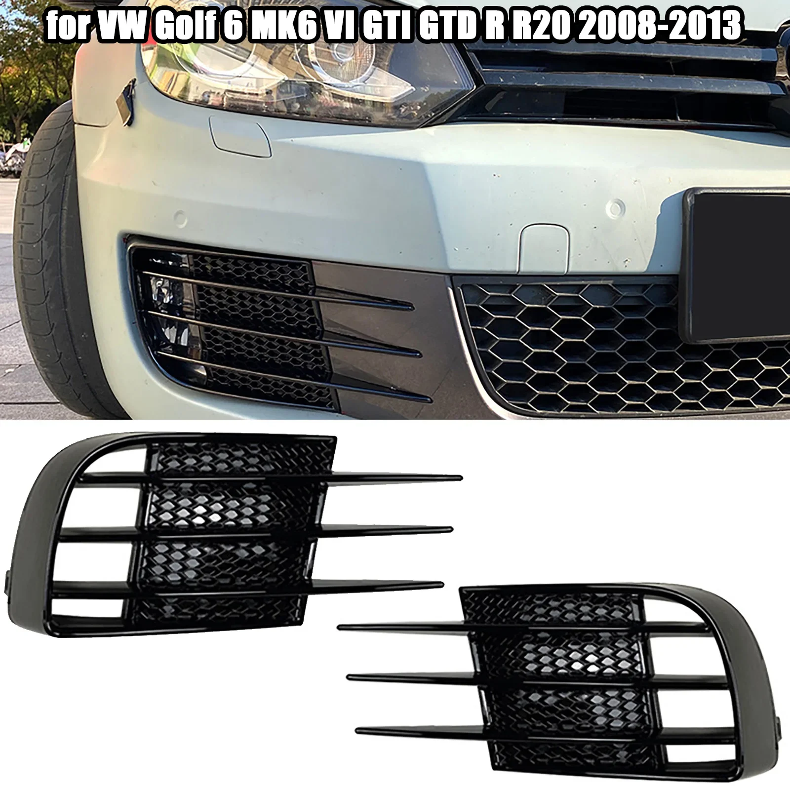 

1pair Car Front Bumper Fog Lamp Cover Grill for VW Golf 6 MK6 VI GTI GTD R R20 2008-2013