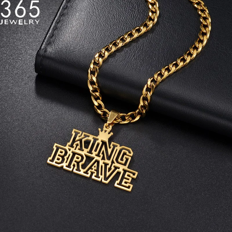 

365 New Stainless Steel Customized Hollow Style Double Name With Crown Fashion Necklace NK Chain For Male Jewelry Birthday Gifts
