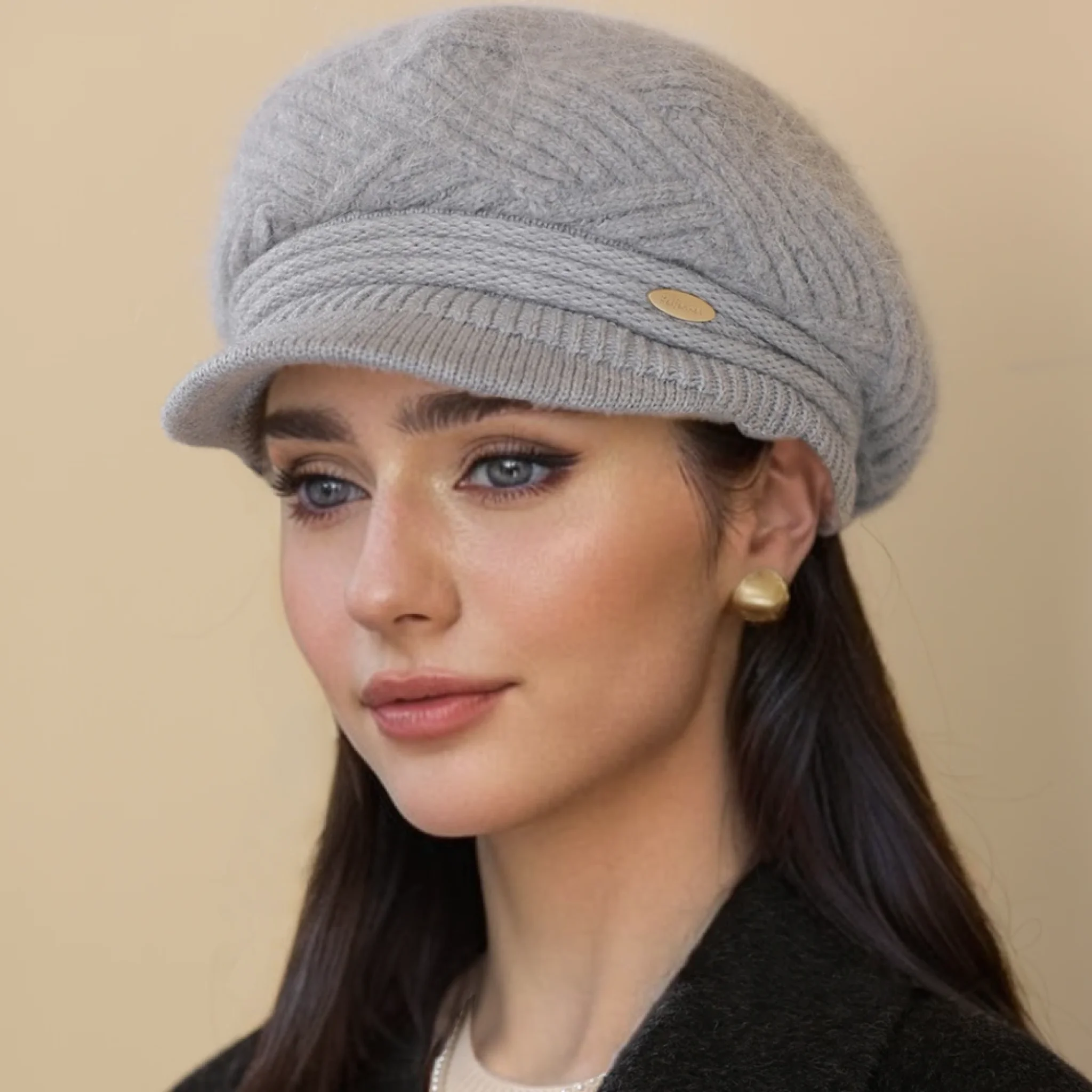 Hot Sale Women Winter Hat Simple Line Design Plush Fur Lined Cap For Women Casual Rabbit Fur Blend Streetwear Knitted Hat