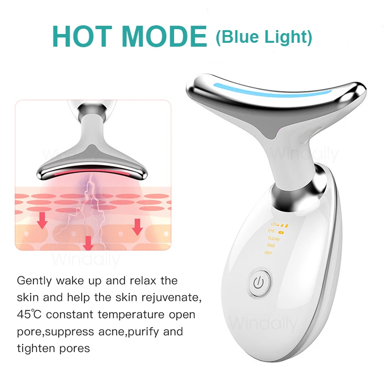 Neck Facial Lifting Device EMS Microcurrent LED Photon Therapy Vibration Face Massager Anti Wrinkles Tightenin_voghion.com