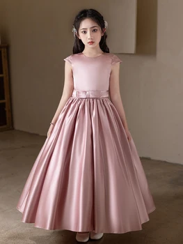 Girl's Dusty Pink Long Dress for Birthday Party Performance Elegant Wedding Evening Gown Bridesmaid Dresses 1
