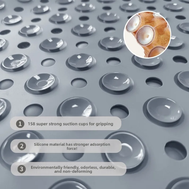 Silicone Non-slip Bathroom Floor Mat with Suction Cups and Massage Feature