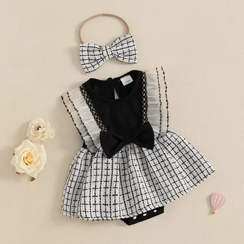 Infant Girls 3Pcs Floral Print Bodysuit with Tutu Skirt and Headband Set Baby Summer Outfits Newborn Clothes Accessories 1