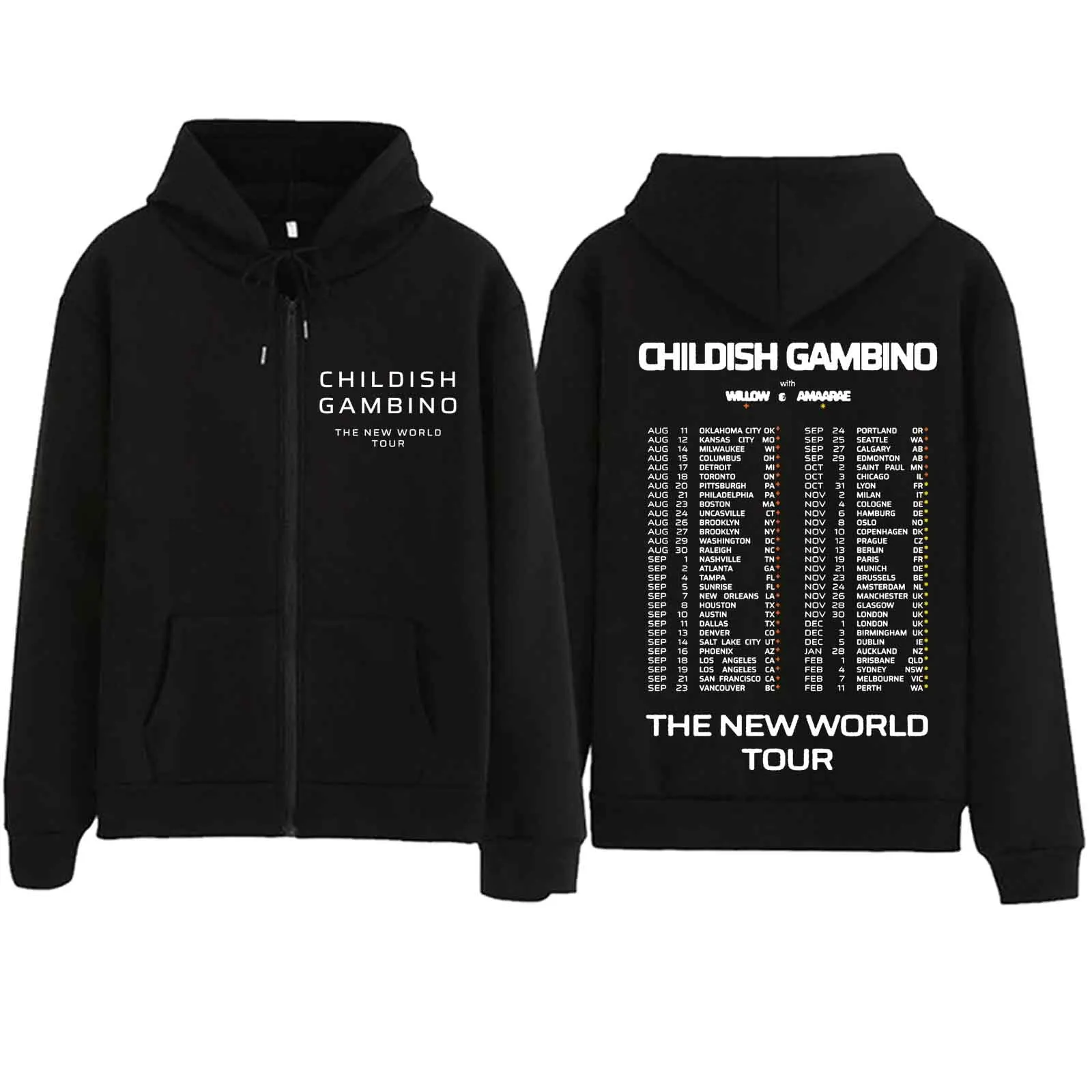

Childish Gambino The New World Tour 2024 Zipper Hoodie Harajuku Pullover Tops Streetwear Music Fans Gift V-Neck Sweatshirts