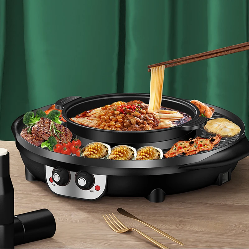 3 in 1 Electric Hot Pot BBQ Grill 2300W Multifunction Portable Home  Non-Stick Split Pot Smokeless Skillet Barbecue Pan - AliExpress