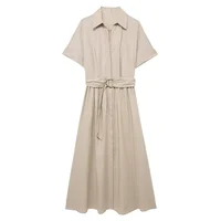 2024ZAR Summer New Women's Wear European and American Style Fashionable Minority Linen Blended Midi Shirt Style Dress - Image 2