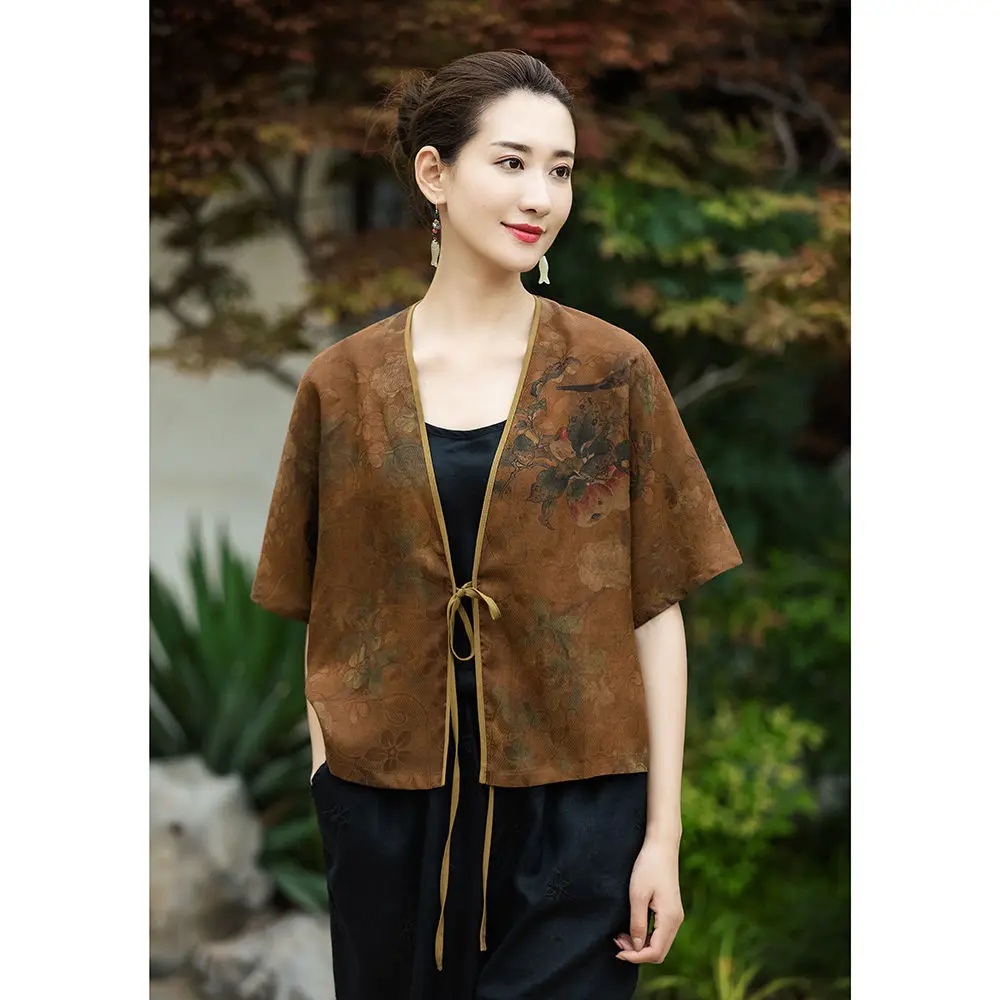 2023 Chinese style traditional hanfu blouse Womens summer short Chinese thin cardigan elegant tangsuits top vintage 
