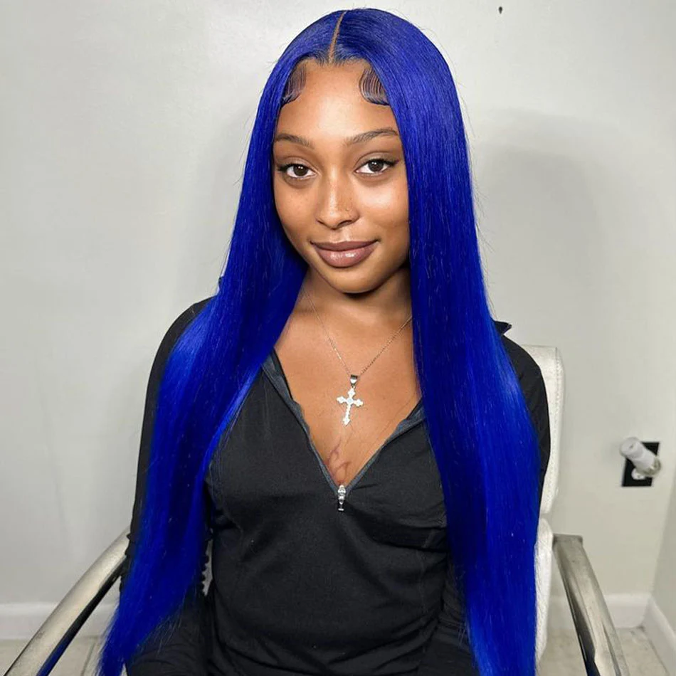 Virgin Blue Beauty Lace Front Wig Aqua Blue Straight 13x4 Transparent Lace Front Wig – Private  main image 2
