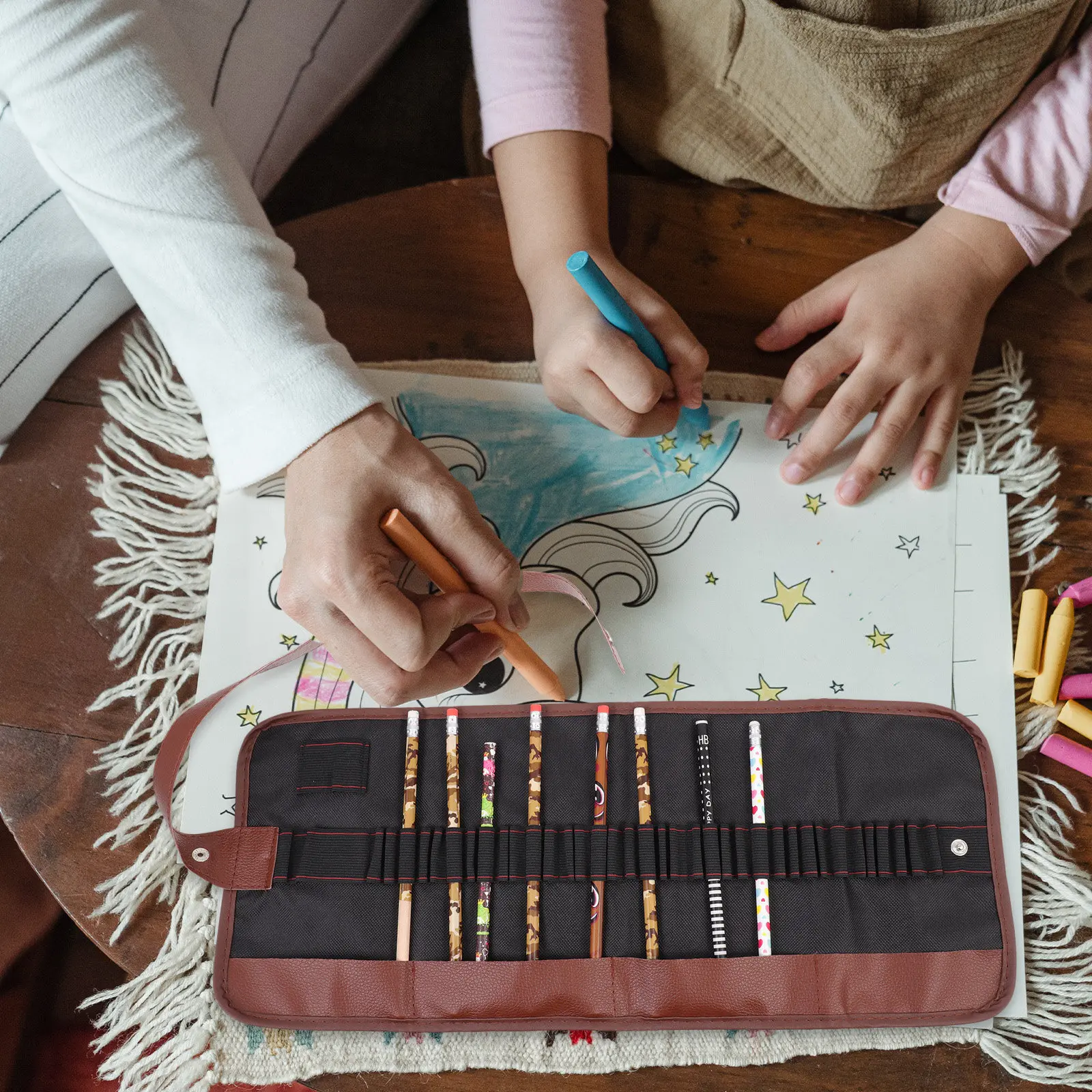 2Pcs 캔버스 연필 롤링 파우치 프리미엄 아트 페인팅 펜 주최자 가방 컬러 연필 유화 용품 학교