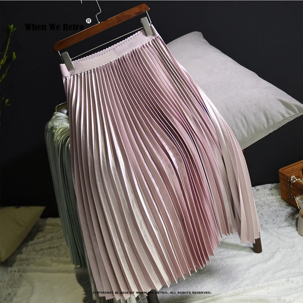 

Multilayer Satin Pleated Skirts Autumn Winter High Waist Fashionable All-match Midi Skirt Female 2022 New Pink Black Jupe RS007