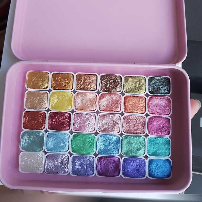30 Colors Solid Full Fill Up Metallic Pearl Watercolor Paint Set Dropping Handmade Watercolors Art Drawing Acuarelas