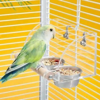 Acrylic Cage Mounted Bird Feeder Anti Splashing Large Capacity Bird Food Dispenser Hangable Detachable Parrots Food Container