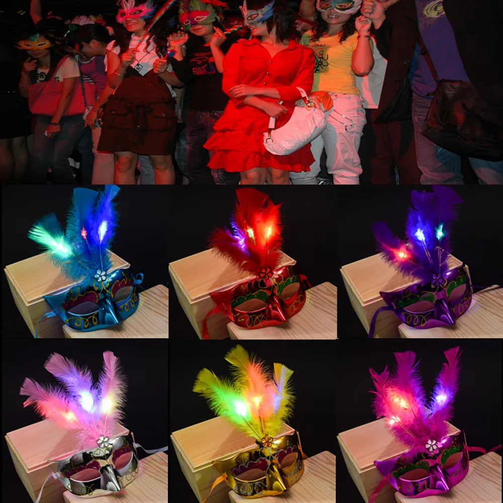 Women Venetian LED Mask Masquerade Fancy Dress Party Princess Feather Masks party masks masquerade mask lace masquerade mask