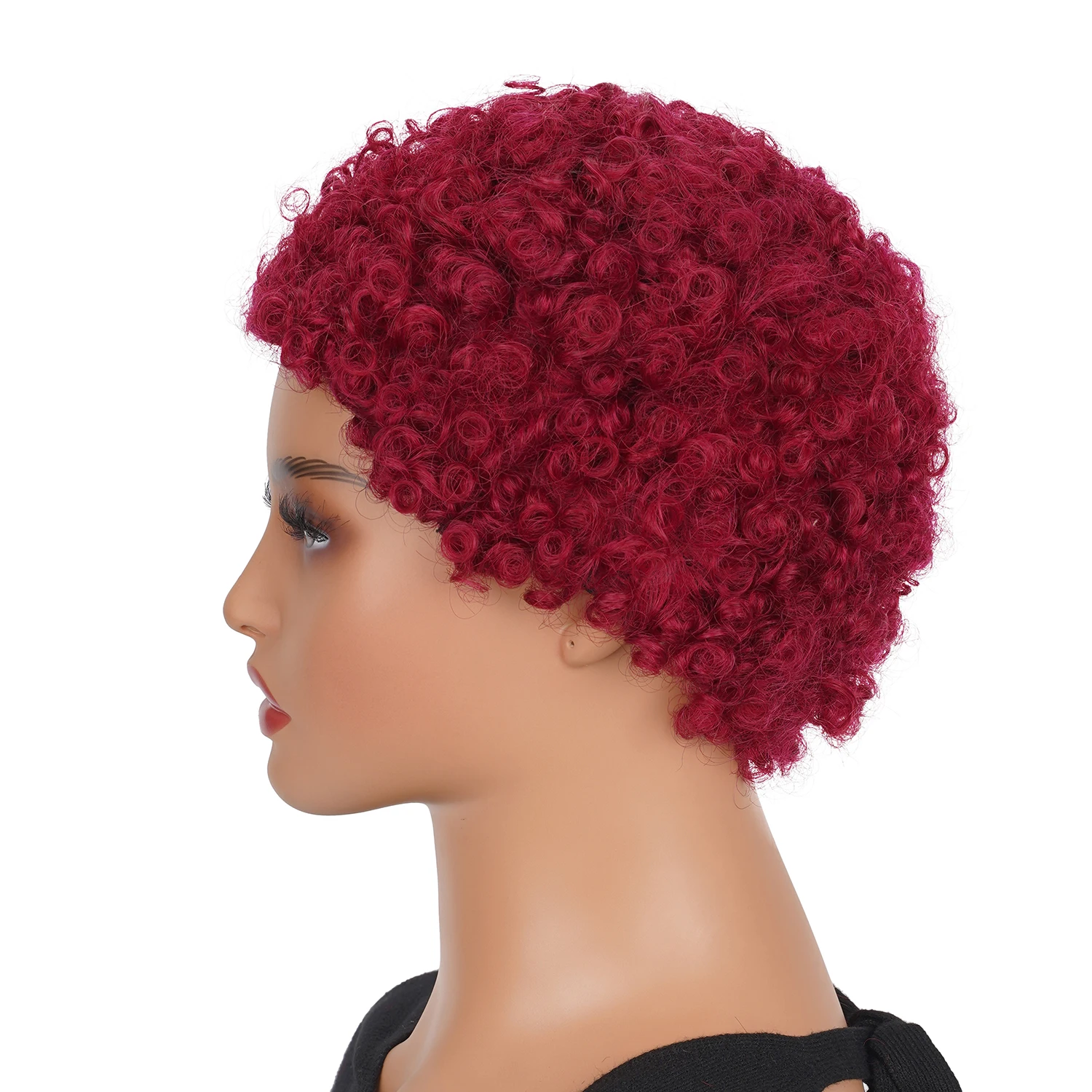 Bug Red Wine Kinky Curly Wigs Short Wigs for Black Women Human Hair Kinky Curly Human Hair Wigs Full Machine Made Pixie Cut Wig