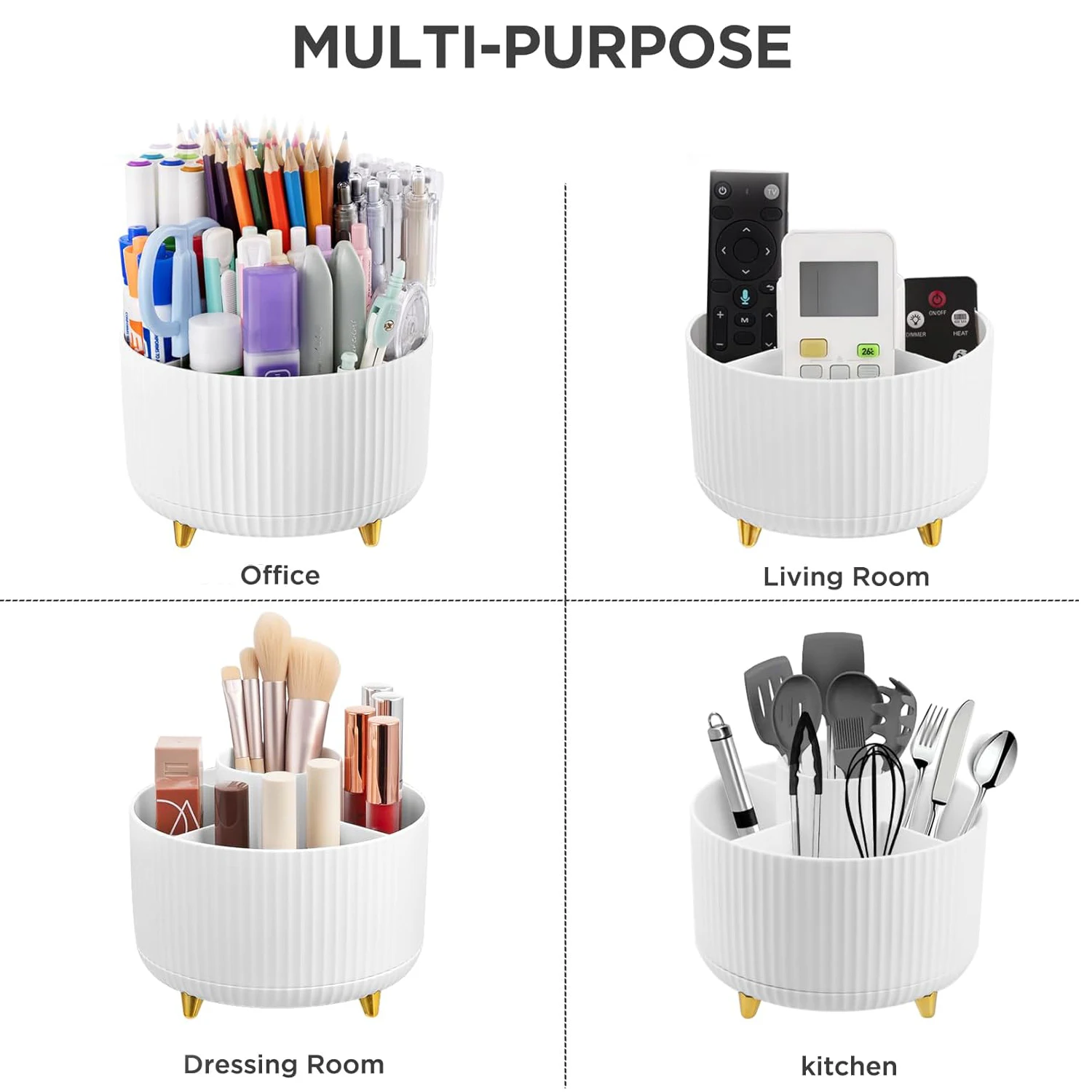 Pen Holder 5 Slots 360 Degree Rotating Desk Organizer Desktop Storage Stationery Supplies