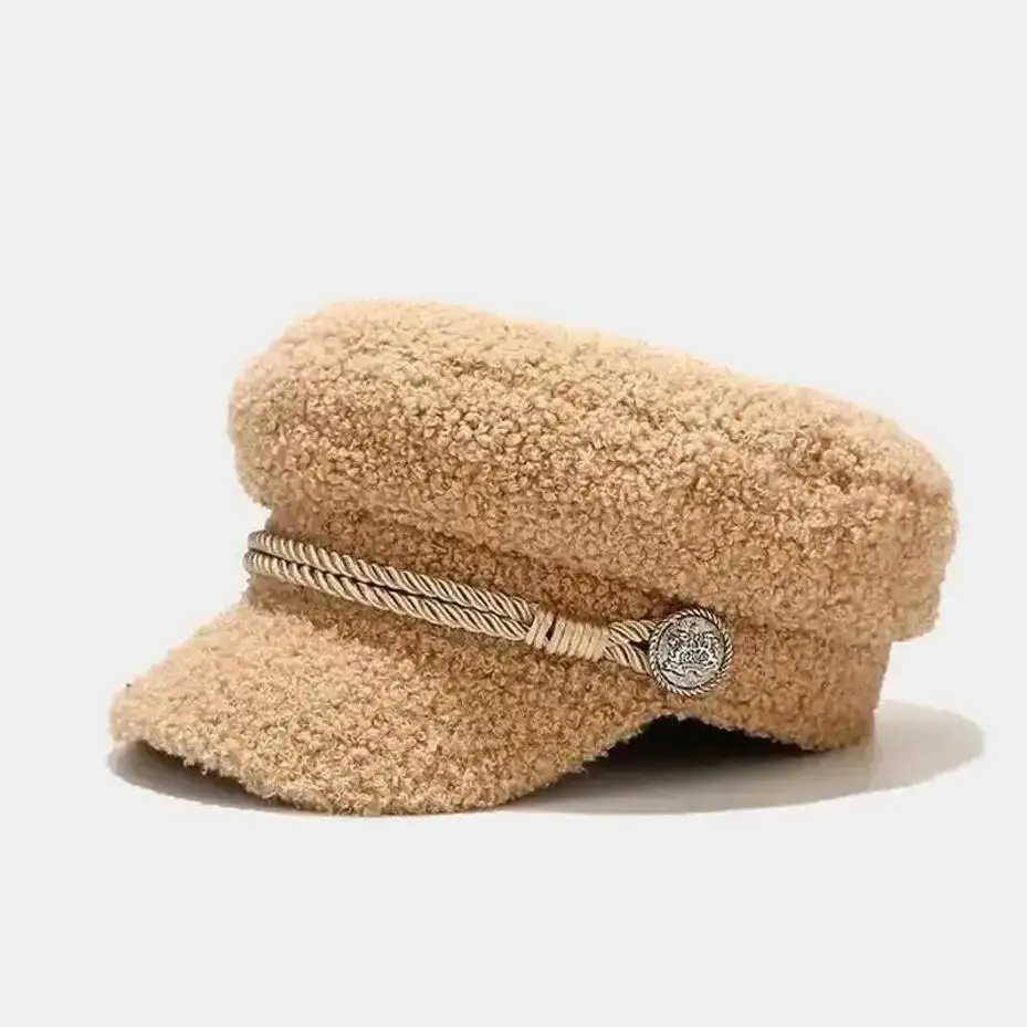 1 Pcs Autumn New Lamb Wool British Octagonal Hat Men's Artistic Versatile Casual Duck Tongue Beret Painter Hat Women