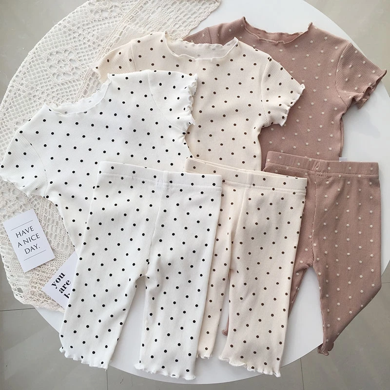 Summer Baby Pajamas Set Dot Print Infant Korean Girls Sleeper Wear Pyjamas Kids Toddler Girls Indoor Clothes Suit Nightwear pajamas sets,children pajamas,kids clothes sets