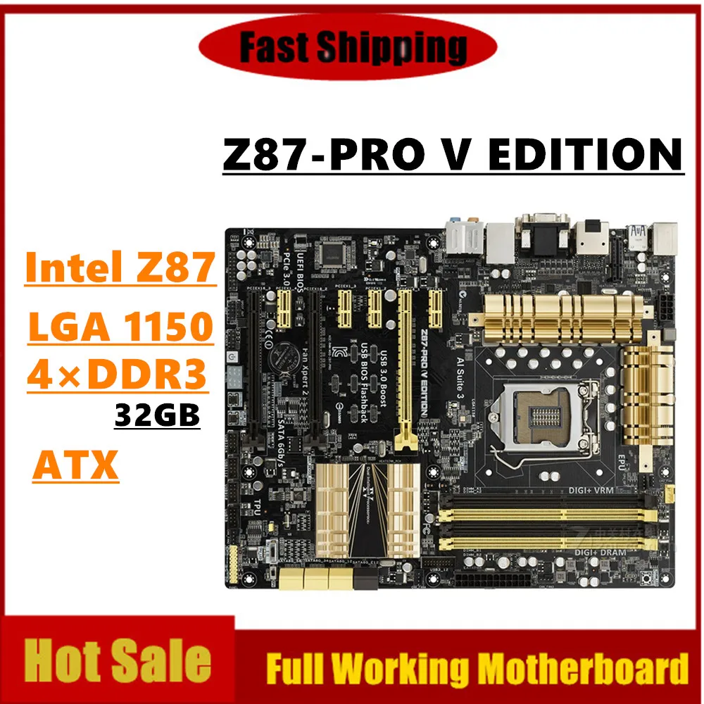 

For Z87-PRO V EDITION Computer Motherboard LGA 1150 DDR3 32G For Intel Z87 Desktop Mainboard SATA III PCI-E 3.0 X16