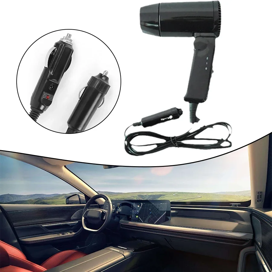 Compact Vehicle Dryer 12V Hair Dryer Hot Cold Blower 1.2 Meters Power Cable Car Styling Hair Folding Handle