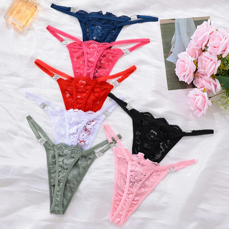 Meet&rsquo;r Women Lace Panties Sexy Low Waist G String Thong Femal Metal Decoration Elasticity Lingerie T-Back Underwear women panties female underwear lace panties womens underwear
