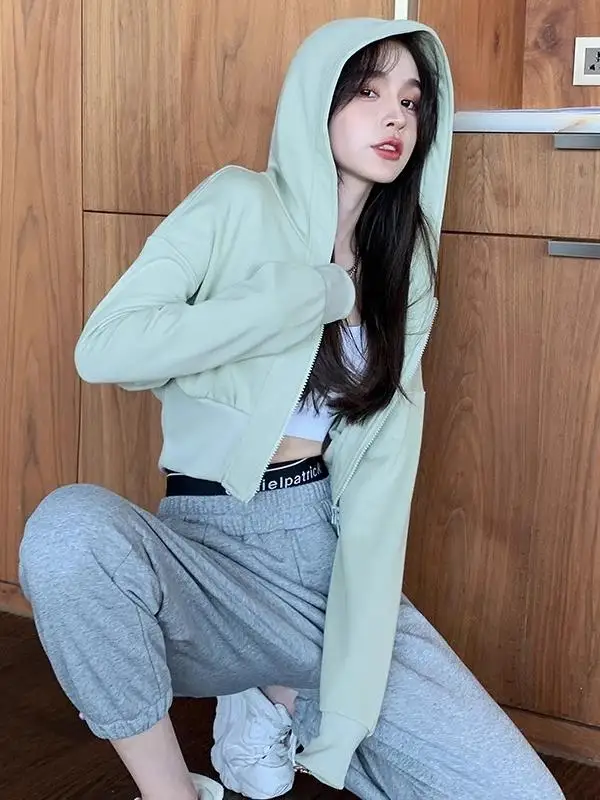 Lulu Vuru 여성용 스포츠 자켓 캐주얼 루즈 러닝 피트니스 지퍼 셔츠 짧은 스타일 트렌디 아우터 긴 소매 후드티