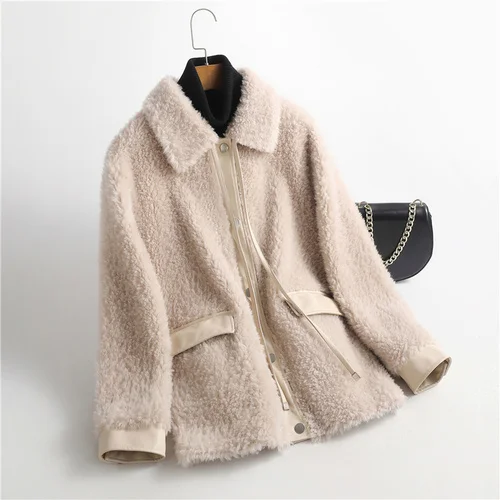 

Korean 100% Real Sheep Shearing Coat Female Winter 2023 Short Casual Wool Jacket Women's Fur Coats Casaco Feminino Gxy726