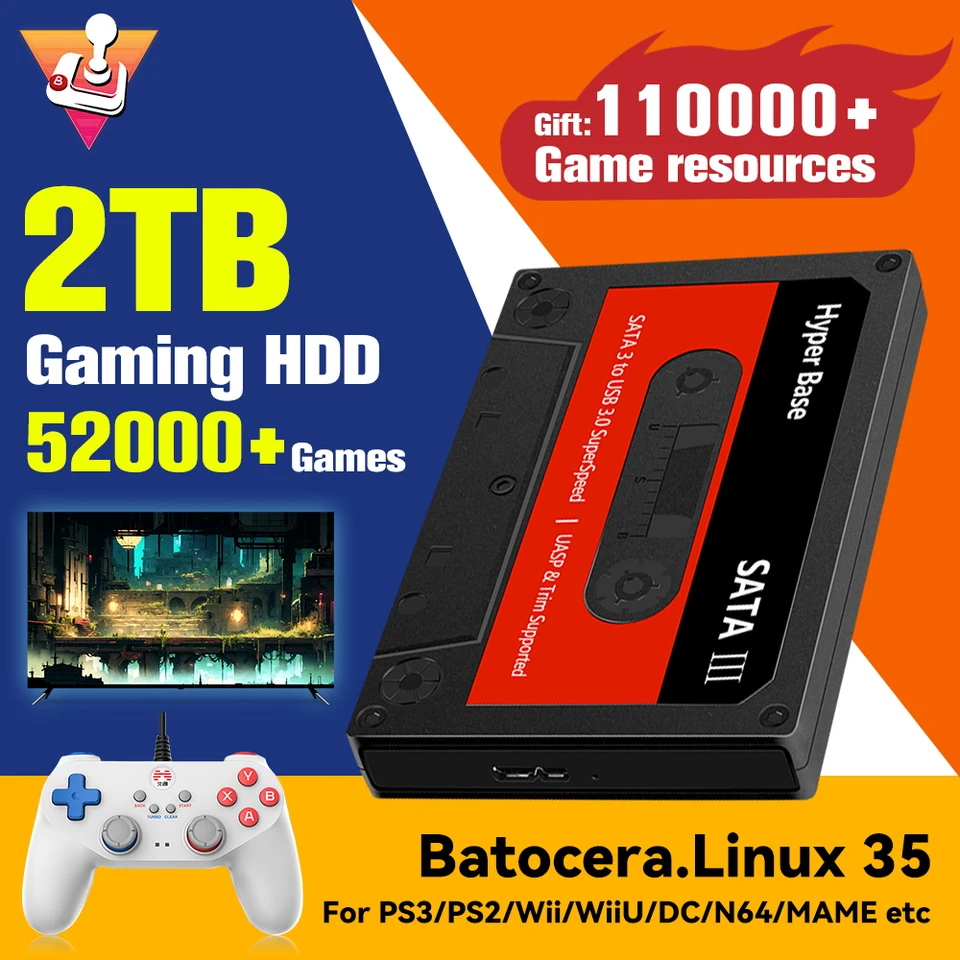 Batocera.Linux 35 2TB Gaming HDD Portable Game Hard Drive with