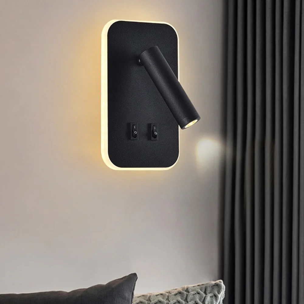 

11/13W LED Wall Light Backlight Rotation Adjustable Wall Lamp Home Hotel Bedroom Bedside Study Reading Sconce Lamp With Switch