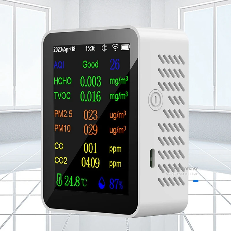 시간 및 날짜 표시 공기질 모니터, 와이파이 PM2.5 PM10 CO CO2 TVOC HCHO AQI 테스터, 12 in 1, 인기 판매