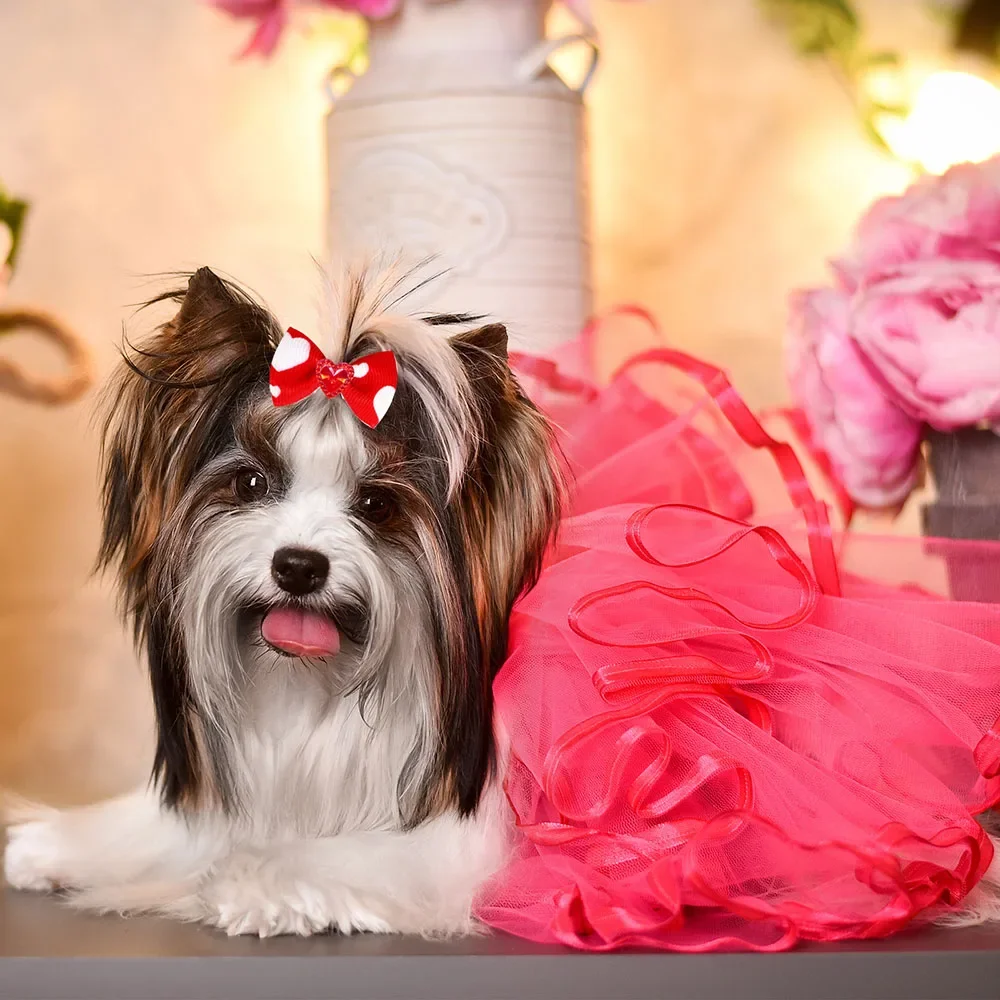 Valentine's Day dog bowknots 10/20/30PC puppy bows with rubber bands dog bows handmade supplies pet grooming accessories for dog 4