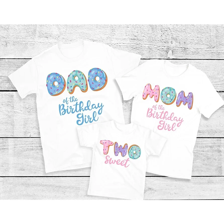 Lovely Donut Design Family Tshirt Two Sweet Matching Clothes Dad