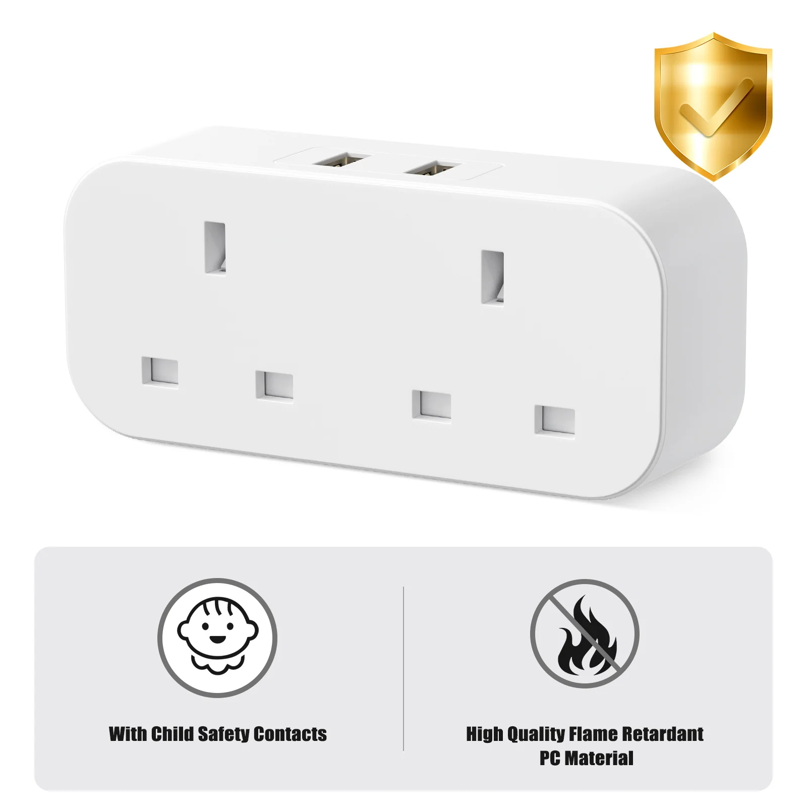 UK ปลั๊กอะแดปเตอร์ซ็อกเก็ต USB ปลั๊กคู่ 3250W 13A Wall Charger Power Strip ปลั๊กไฟฟ้าสําหรับ Home, สํานักงาน, ห้องครัว 1