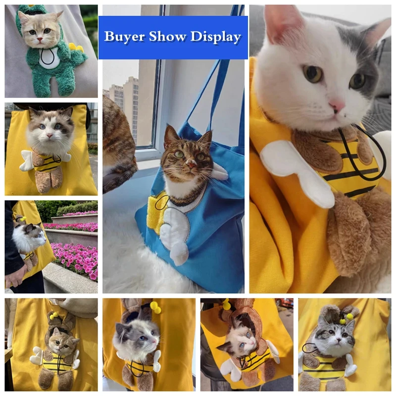 Pet Cat Dog Carrier Bag Cute Small Bee Canvas Open Head Shoulder Bag Small And Medium-sized Dog Handbag Pet Out Travel Backpack