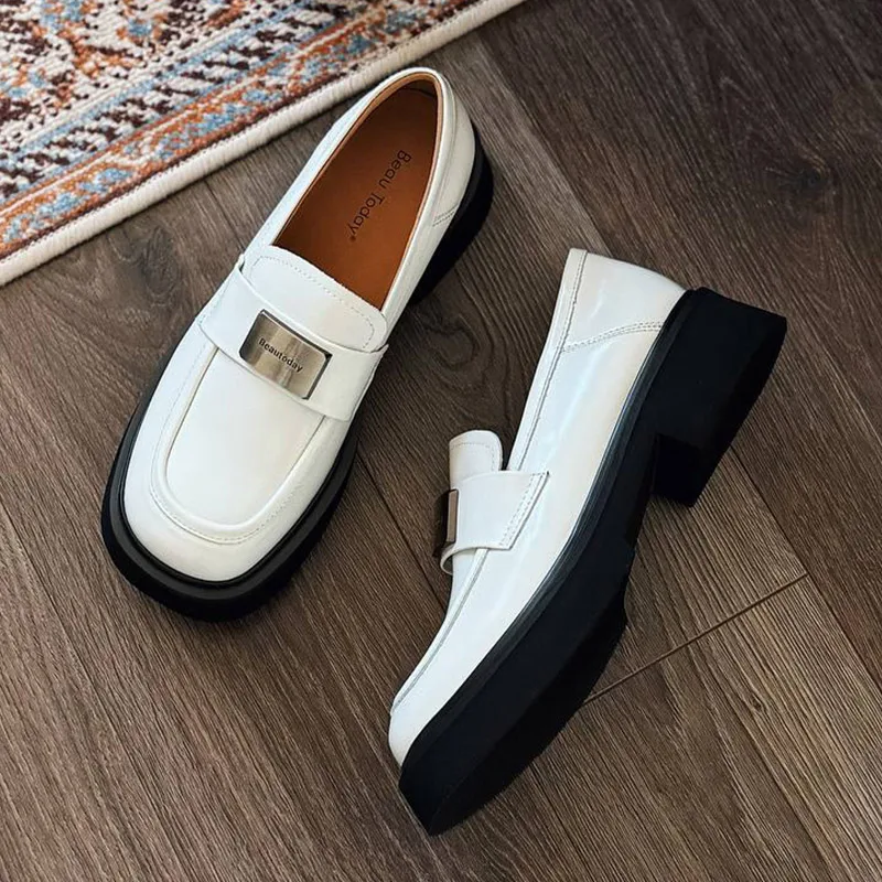 BEAUTODAY Women's loafers Genuine Cow Leather Slip-on Flats Silver Metal Decor Ladies Shoes Handmade Plus Size A26607 5