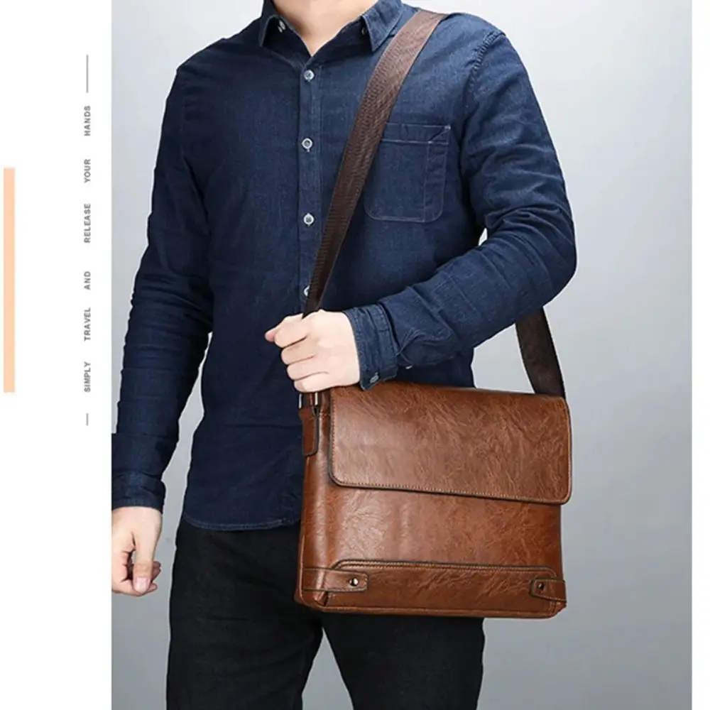 Neue Retro Herren Business-Aktentasche Wasserdichte Tragetasche Laptop-Umhängetasche Messenger Crossbody-Tasche PU-Leder Computertasche – Detail 9