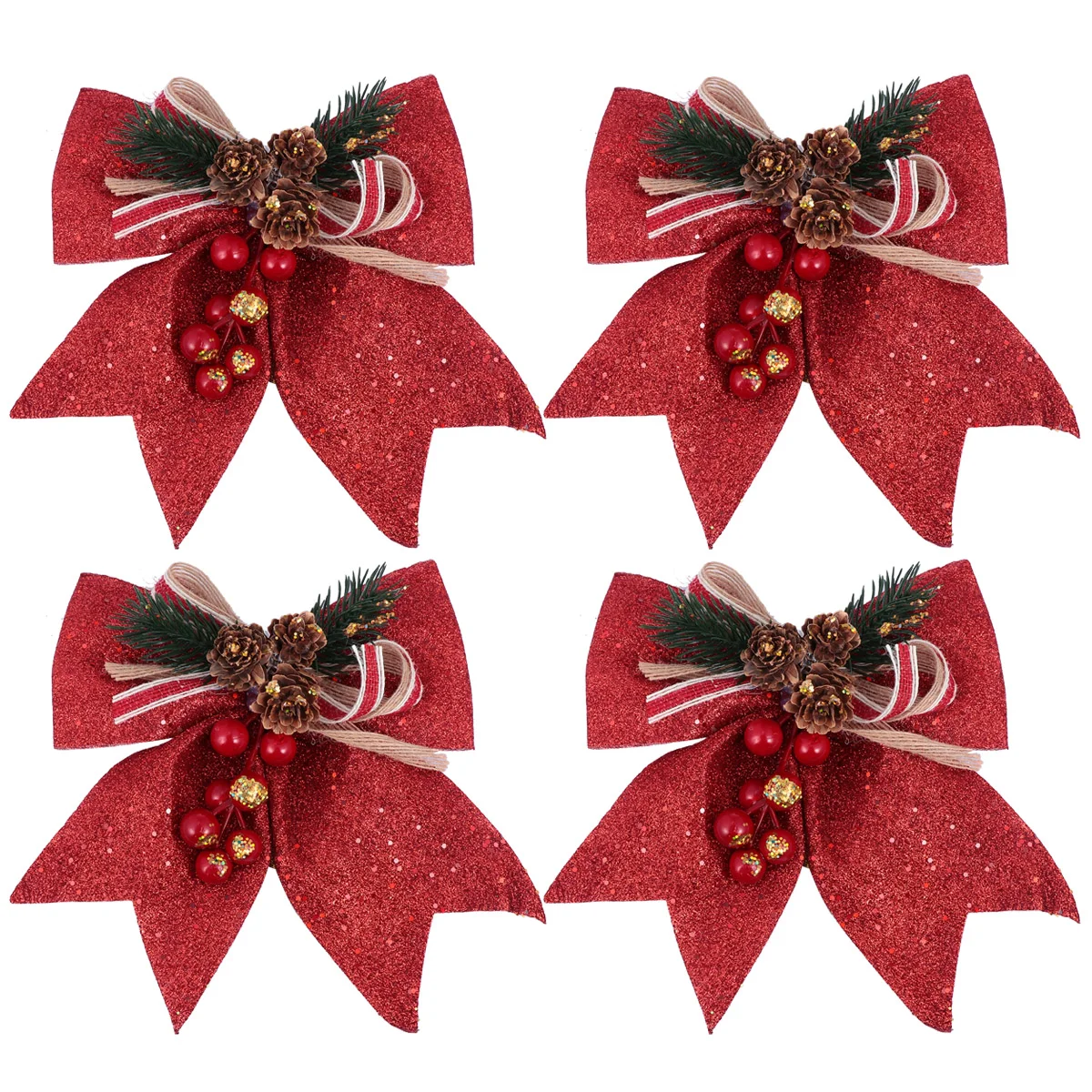 

4pcs Christmas Tree Pendant Glitter Pine Cone Bow Christmas Atmosphere Decor