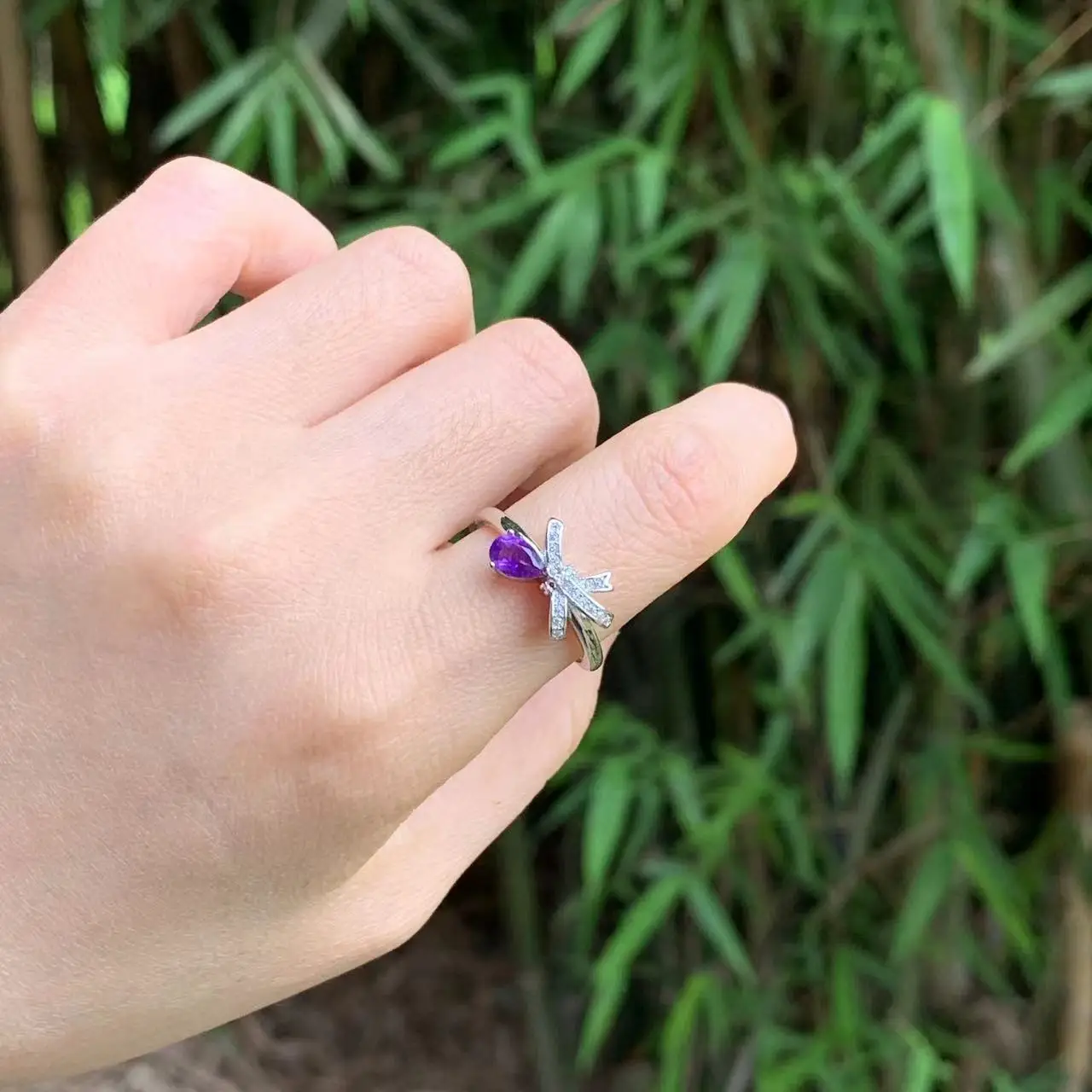 Natural Amethyst Ring Stone Female Handmade Rings Jewelry for Women Gift Purple Flower