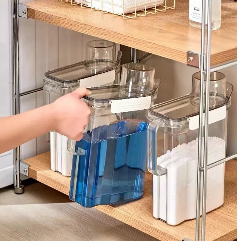 Multi-Use Laundry Powder Detergent Dispenser Food Grains Rice Storage With Lid and Handle Detergent Box Pour Spout Multipurpose