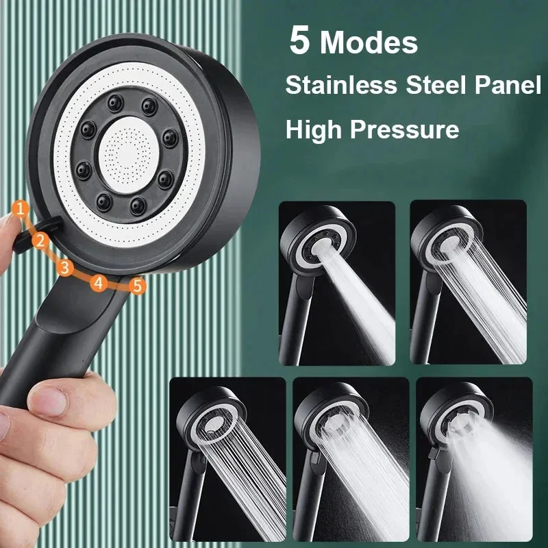 Shower Head High Pressure 5 Modes Water Saving Nozzle Powerful Pressurized, Bathroom High-pressure Water Gun Booster Shower Head