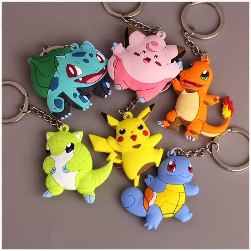 

New Cartoon Keychain Pokemon Pikachu Bulbasaur Charmander Squirtle Psyduc Marill Animation Peripheral Children's PVC Bag Pendant