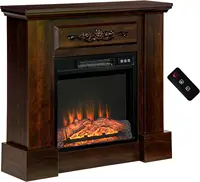 32" Electric Fireplace with Mantel, Freestanding Heater with LED Log Flame, Overheat Protection and Remote Control, 1400W, Brown 1