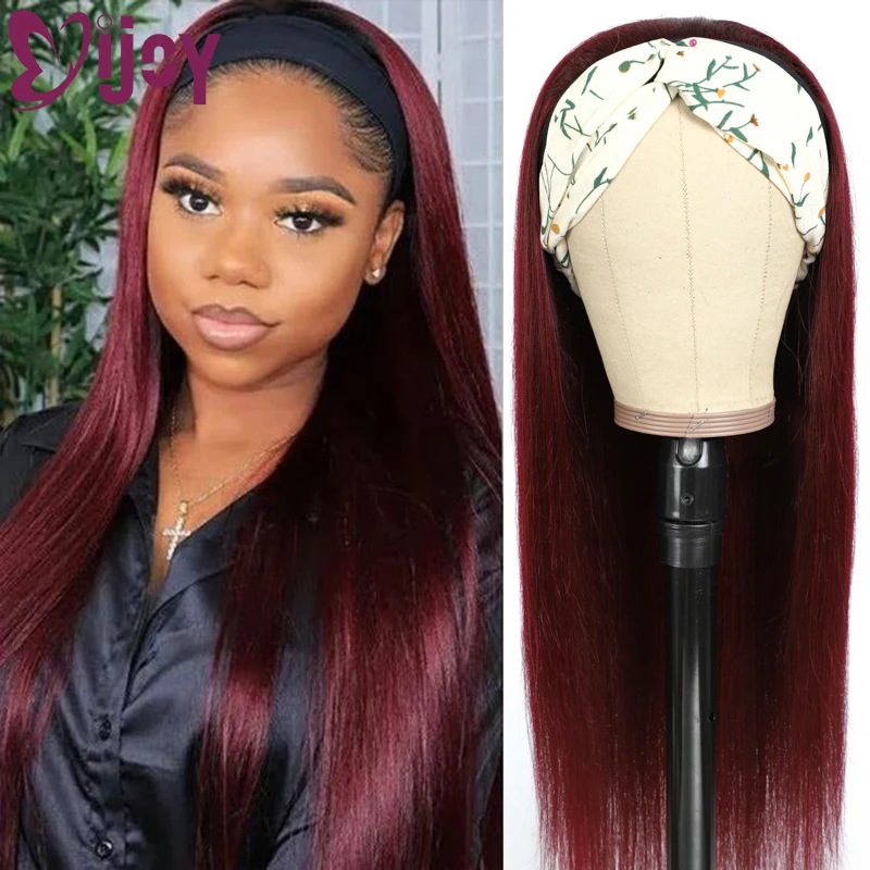 

99J/Burgundy Headband Wig Human Hair Straight Glueless Brazilian Wigs For Black Women Full Machine Made Wig Remy Hair Wig IJOY